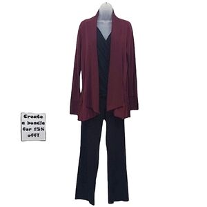 Athleta Rolled Collar Cardigan Ribbed Hem Open Faced Long Sweater Jacket Pockets